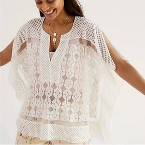 Anthropologie White Lace Mesh Poncho One Size